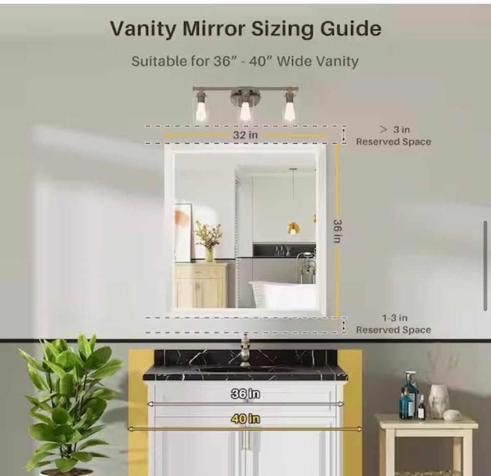 KIOTEE 32”x36” White Framed Bathroom Vanity Mirror, Wall Mounted Tempered Glass