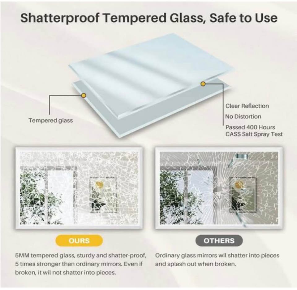 KIOTEE 32”x36” White Framed Bathroom Vanity Mirror, Wall Mounted Tempered Glass
