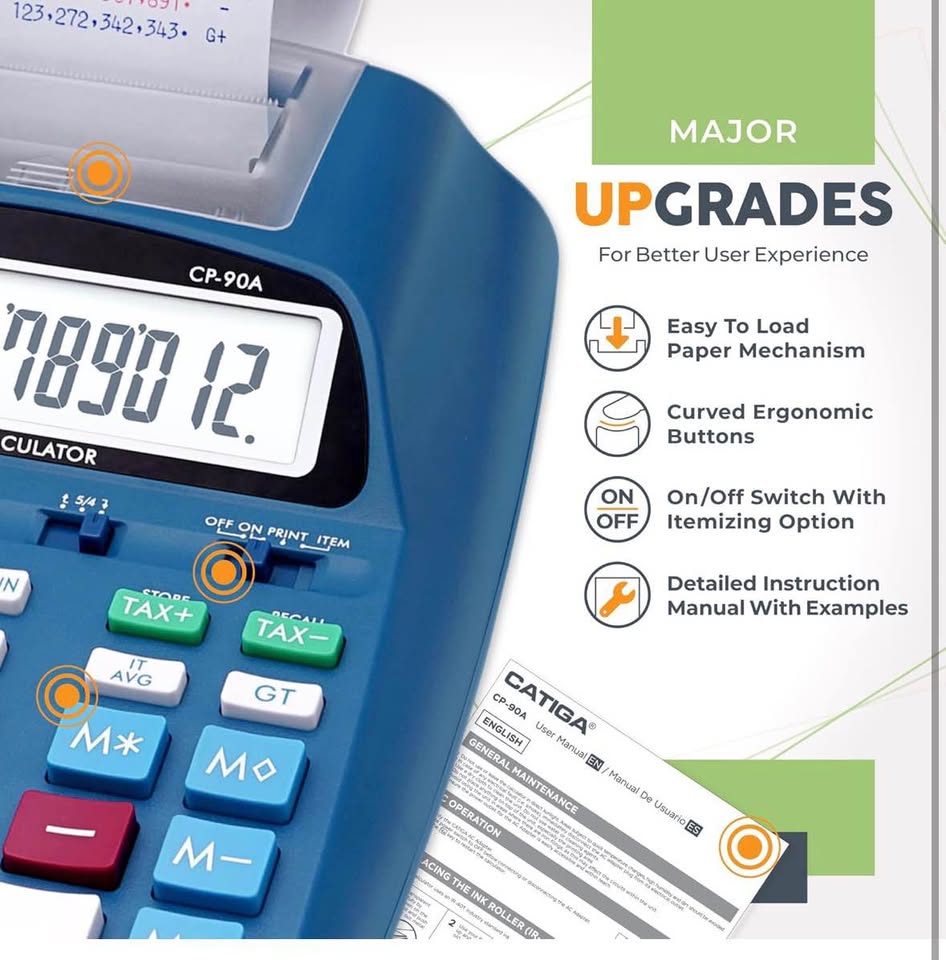 CATIGA Printing Calculator with Paper Roll – 10 Key Desktop Adding Machine