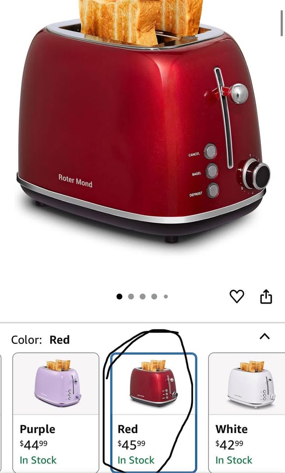 Roter Mond 2-Slice Retro Toaster, Stainless Steel, 6 Shade Settings, Wide Slots, Red