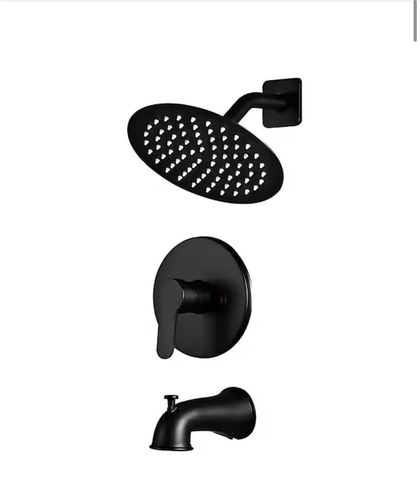 Matte Black Tub & Shower Faucet, Single Handle, 2-Spray (Valve Included)