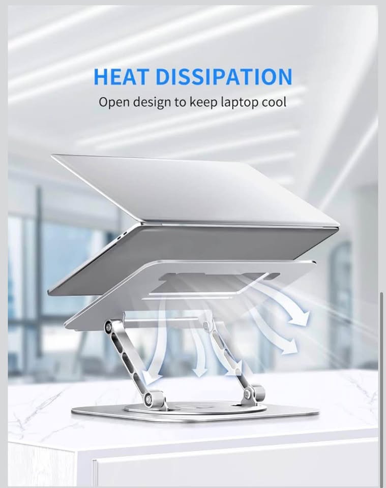 Adjustable 360° Rotating Foldable Laptop Stand for Up to 16” Laptops, Silver