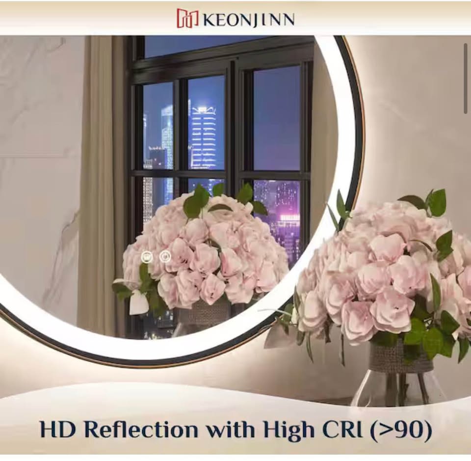 KeonJinn 36” Round LED Bathroom Mirror, 3-Color, Oil Rubbed Bronze
