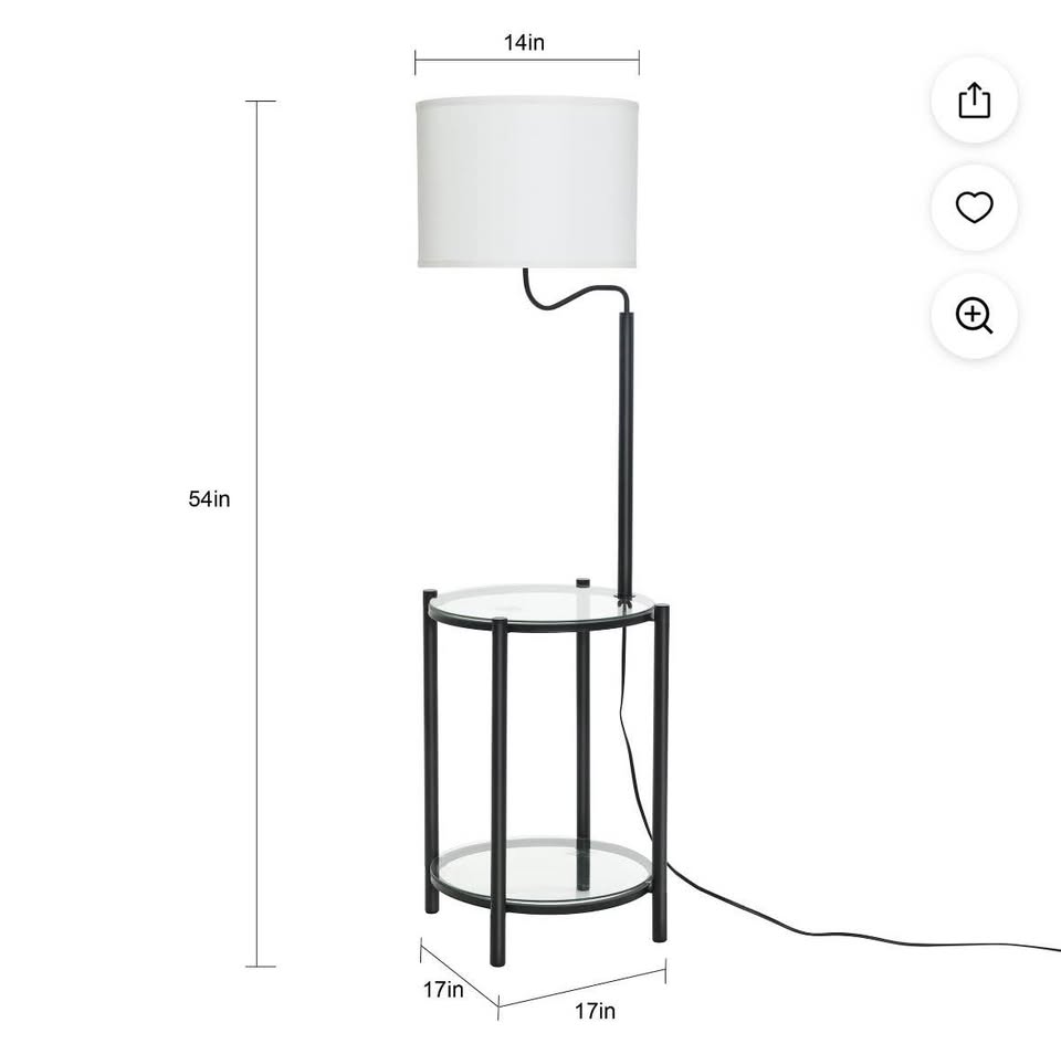 Mainstays Glass End Table Floor Lamp with White Shade, Matte Black, 17"L x 17"W x 54"H