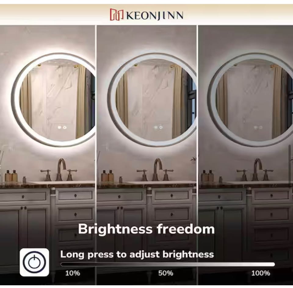 KeonJinn 36” Round LED Bathroom Mirror, 3-Color, Oil Rubbed Bronze