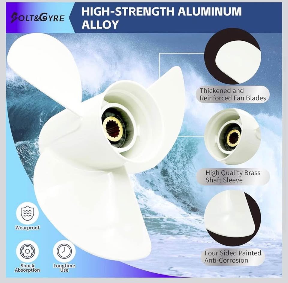 BOLT&GYRE Outboard Boat Propeller OEM Aluminum, Fit Yamaha Engines 60-130HP, 15 Spline Tooth
