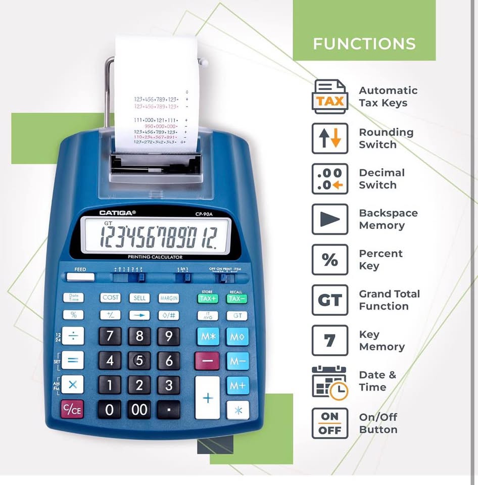 CATIGA Printing Calculator with Paper Roll – 10 Key Desktop Adding Machine