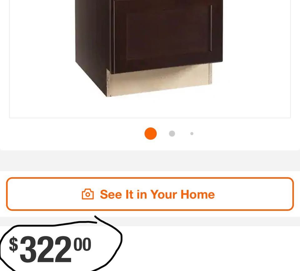 Hampton Bay Shaker 18” 3-Drawer Base Cabinet Java