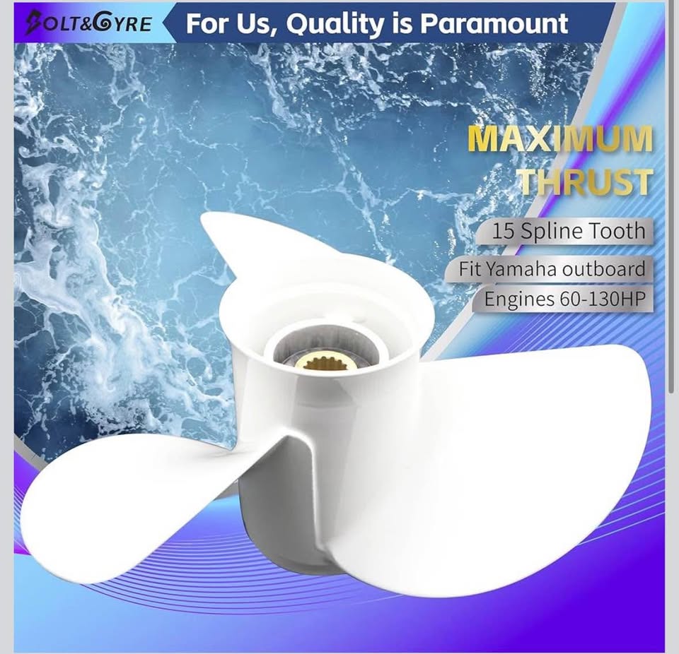 BOLT&GYRE Outboard Boat Propeller OEM Aluminum, Fit Yamaha Engines 60-130HP, 15 Spline Tooth