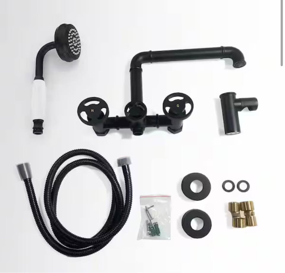 2-Handle Clawfoot Tub Faucet Wall Mount w/ Hand Shower Matte Black 360° Swivel
