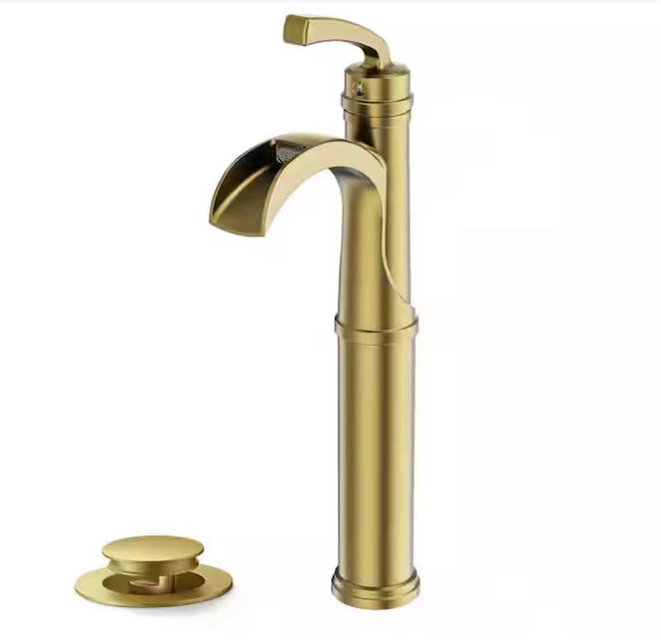 FORIOUS Pro Waterfall Bathroom Faucet Gold w/ Drain & Deckplate