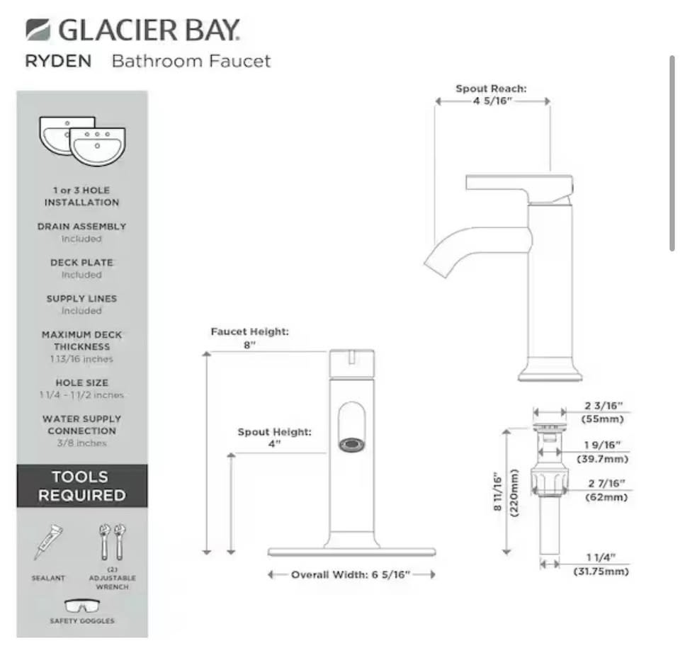 Glacier Bay Ryden Bathroom Faucet Chrome Single-Handle Single-Hole