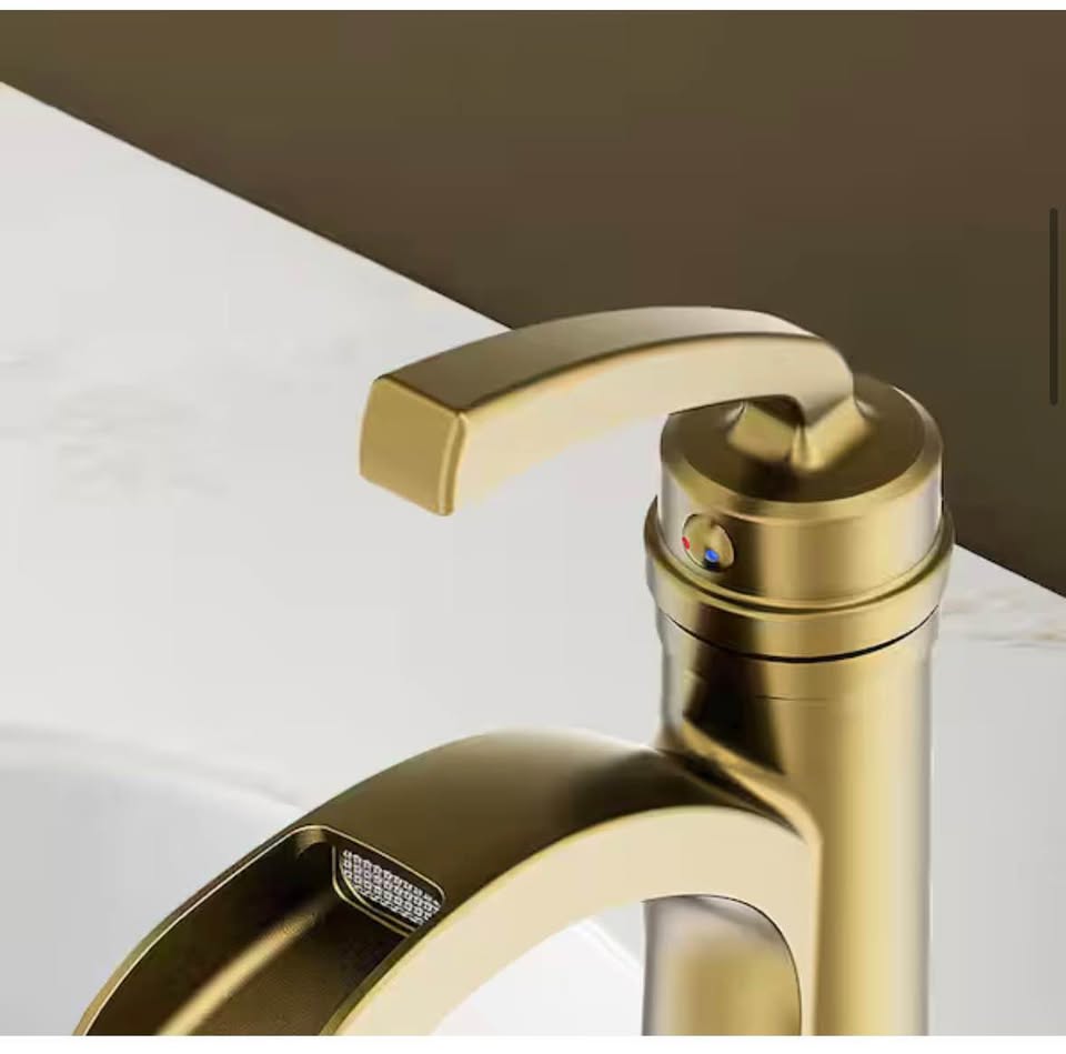 FORIOUS Pro Waterfall Bathroom Faucet Gold w/ Drain & Deckplate