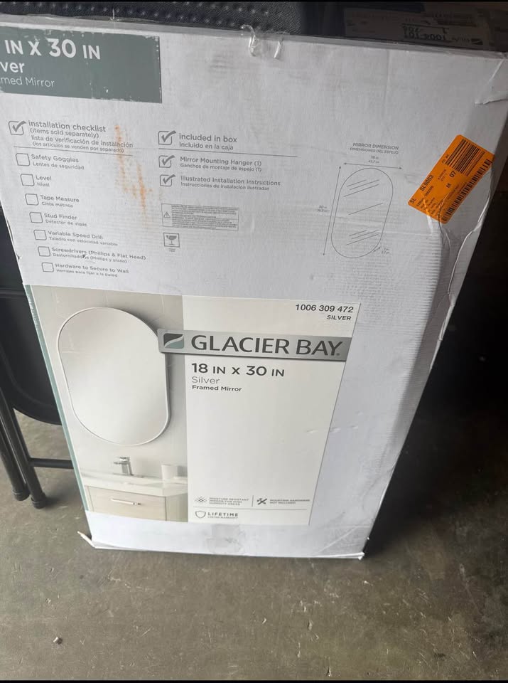 Glacier Bay 18” x 30” Oval Bathroom Vanity Mirror Silver Frame