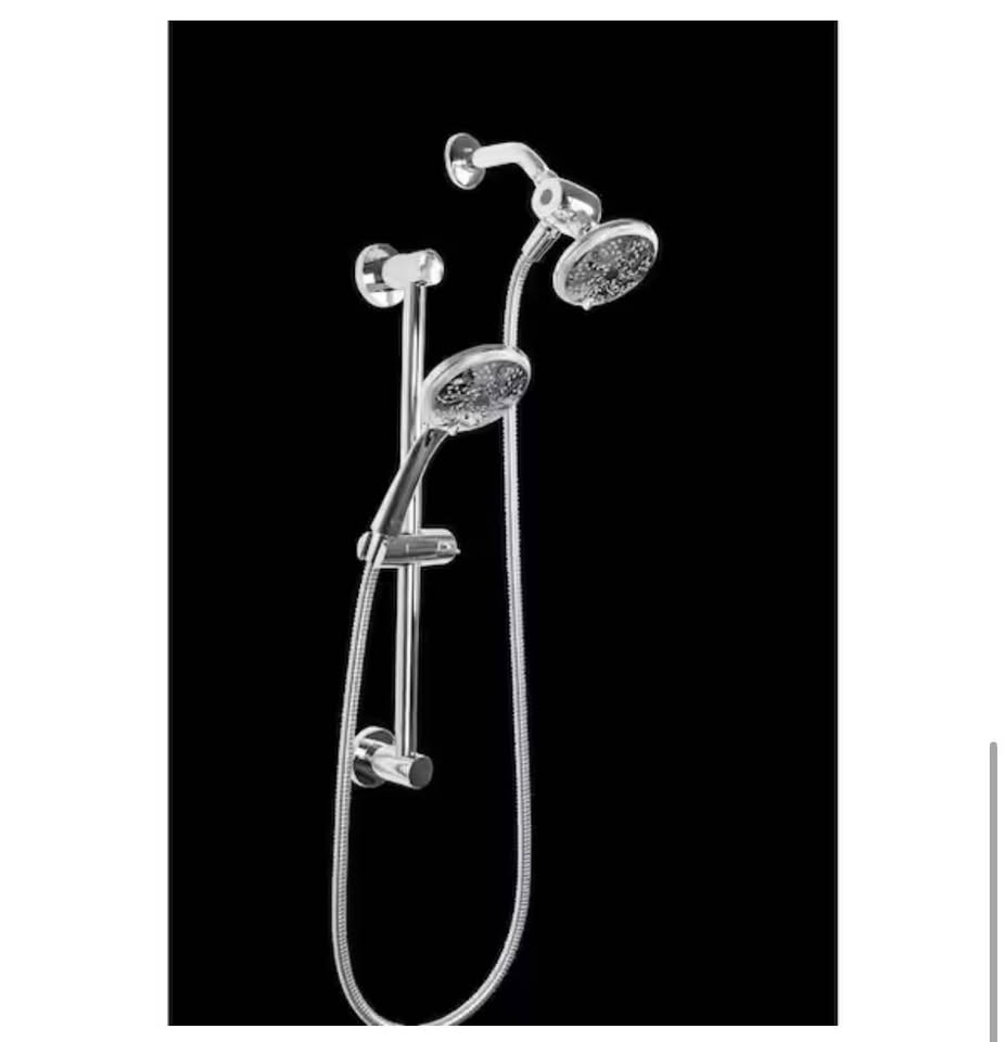Glacier Bay Dual Shower Head Wall Bar 6-Spray 1.8 GPM Chrome 4.5”