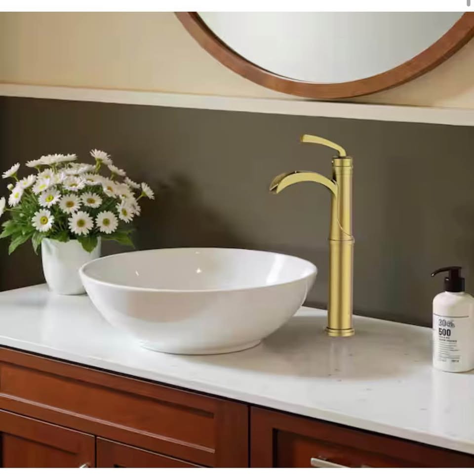 FORIOUS Pro Waterfall Bathroom Faucet Gold w/ Drain & Deckplate