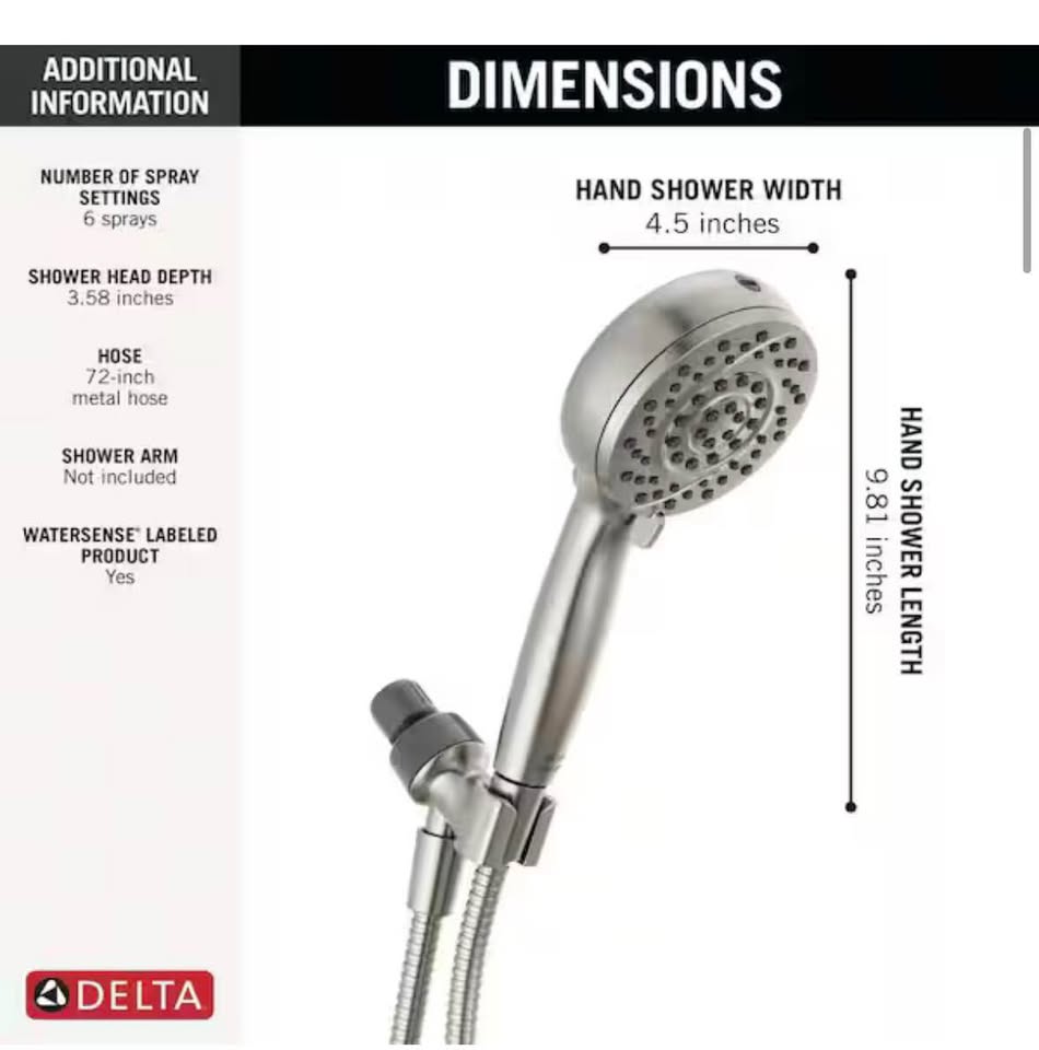 Delta ProClean 6-Spray Handheld Shower Head Brushed Nickel 1.75 GPM
