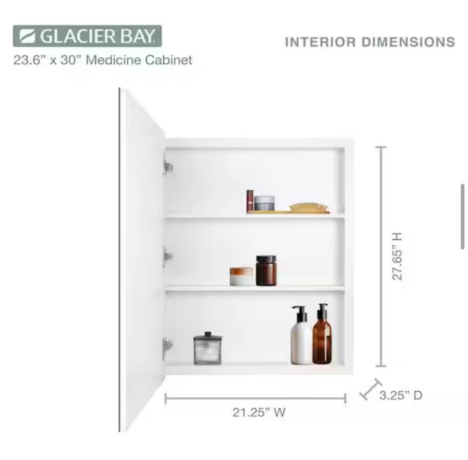 Glacier Bay 23.6” x 30” Medicine Cabinet w/ Mirror