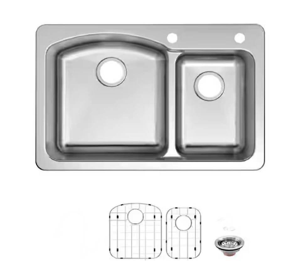 Glacier Bay Bratten 33 in. 60/40 Double Bowl Stainless Steel Kitchen Sink