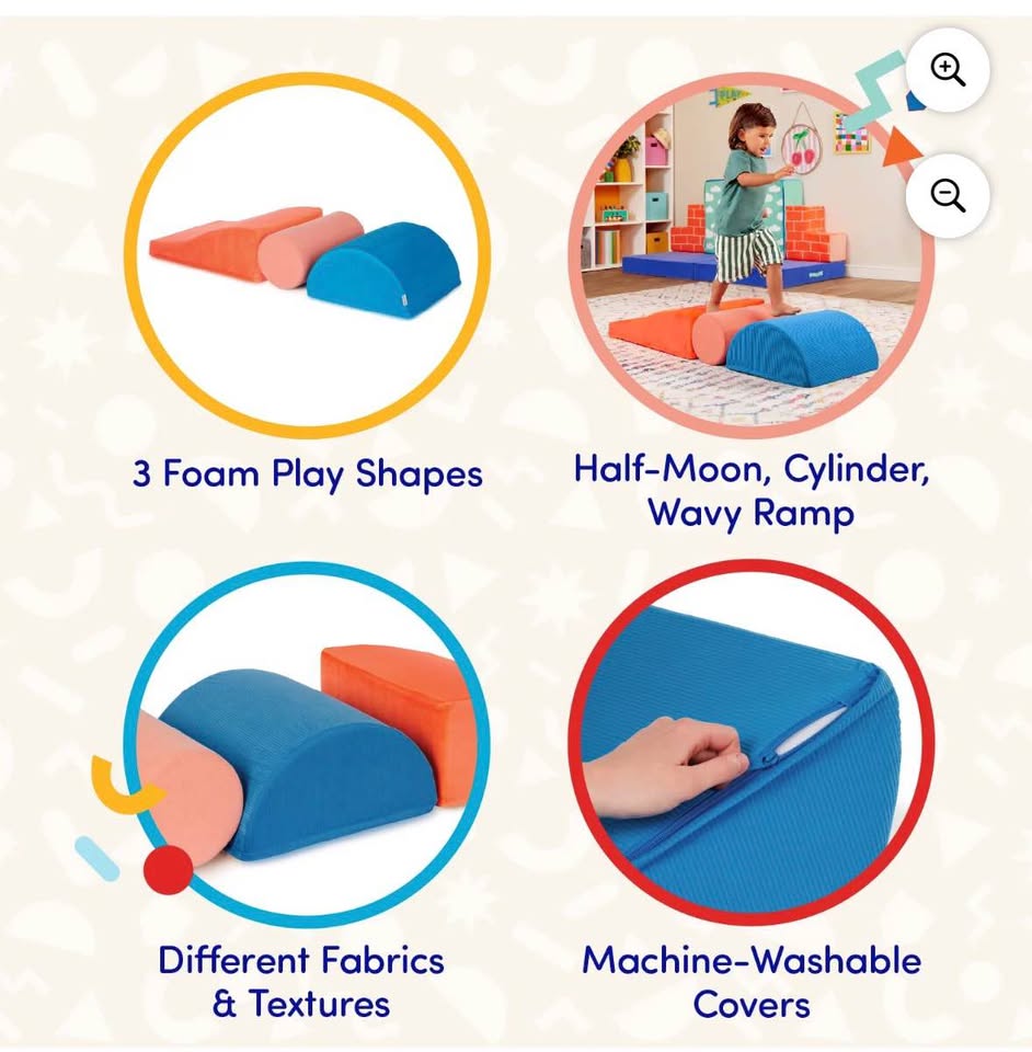 Battat Squishy Stack Rollers 3 Foam Multicolor Indoor Play Shapes, Toddler and Preschool Toys