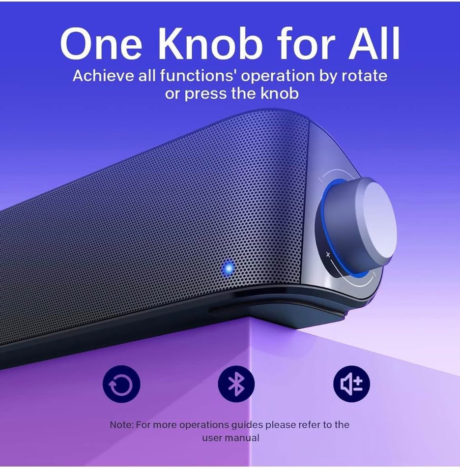 Bluetooth HiFi Computer Sound Bar with USB Power & 3.5mm Aux for PC/Laptop/Phones/Game Consoles