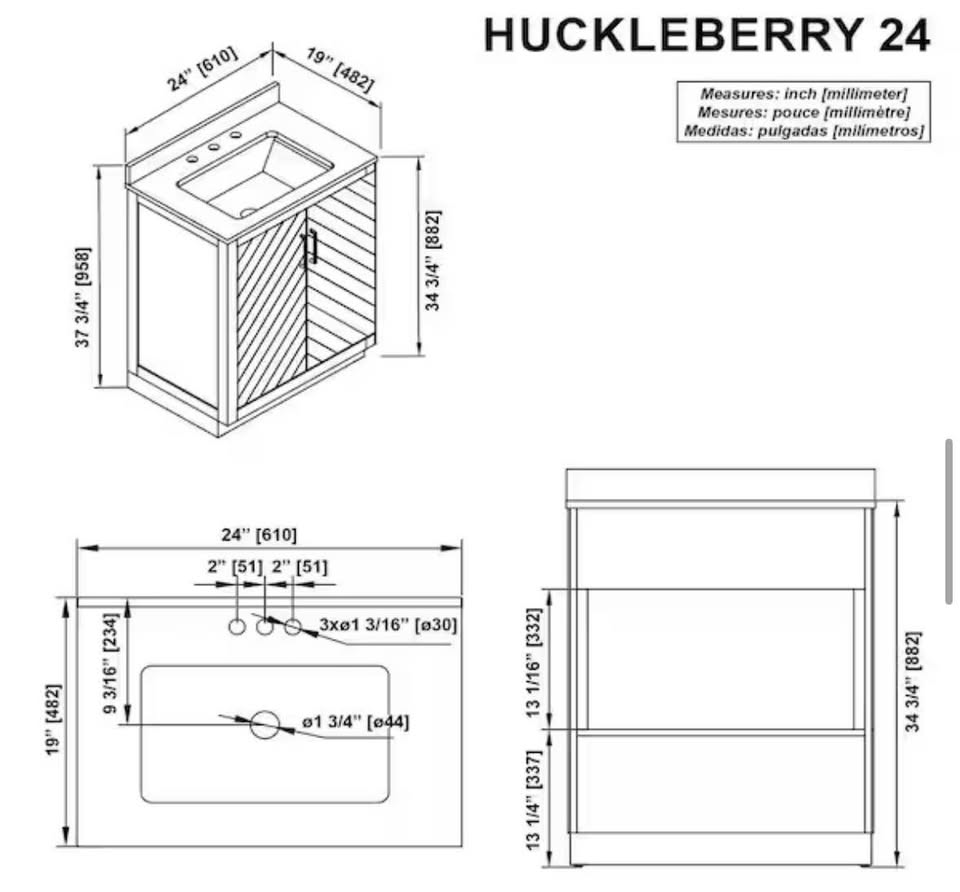 Glacier Bay Huckleberry 24” Spiced Walnut Bathroom Vanity w/ White Stone Top