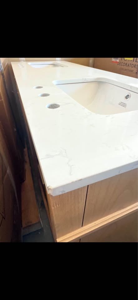 Home Decorators Collection Talmore 60” Double Sink Light Oak Bathroom Vanity w/ White Marble Top