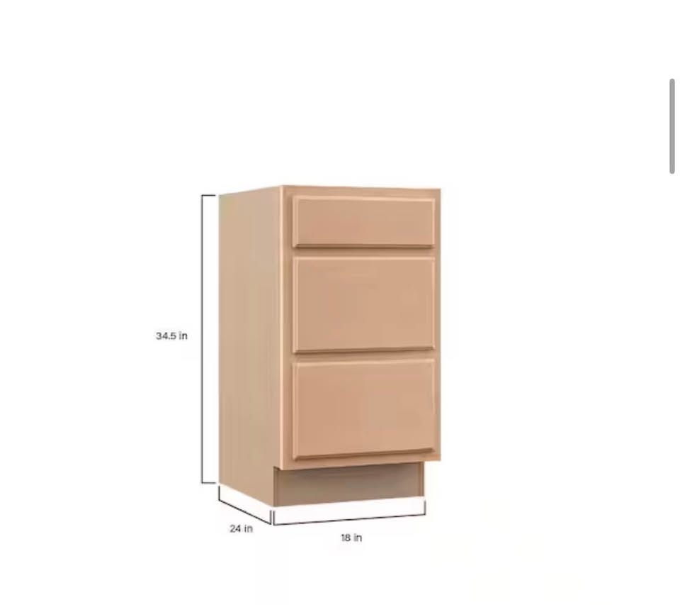 Hampton Bay 18” 3-Drawer Base Kitchen Cabinet