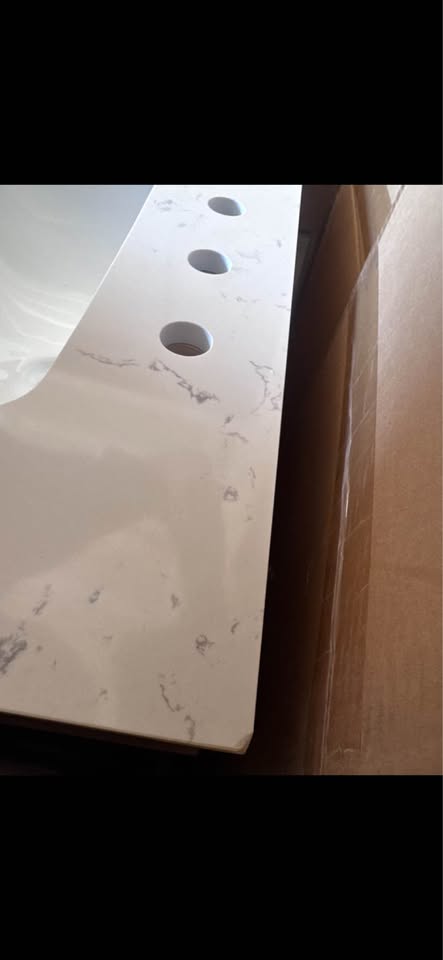 Home Decorators Collection Talmore 60” Double Sink Light Oak Bathroom Vanity w/ White Marble Top