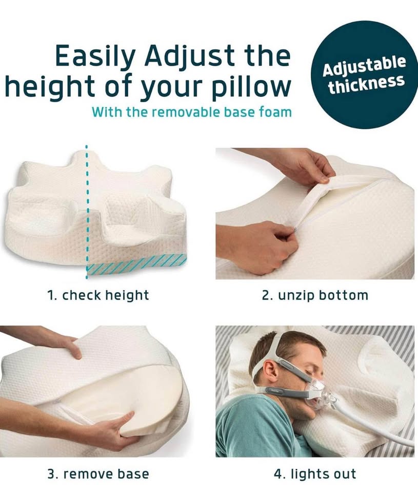 Lunderg CPAP Pillow (Medium-Firm) with Adjustable Height + 2 Pillowcases