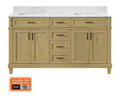 Home Decorators Collection Talmore 60” Double Sink Light Oak Bathroom Vanity w/ White Marble Top