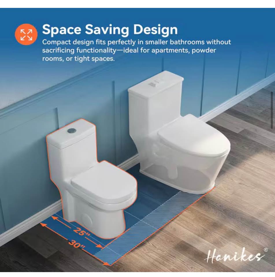 Hanikes Dual Flush One-Piece Round Toilet with Soft Close Seat White