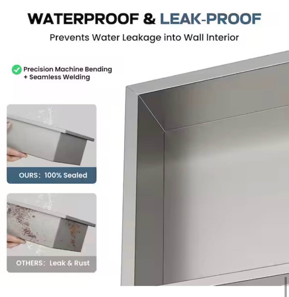 Yuaris Waterproof Recessed Shower Niche Shelf 12x24 Recessed Shelf Brushed Nickel