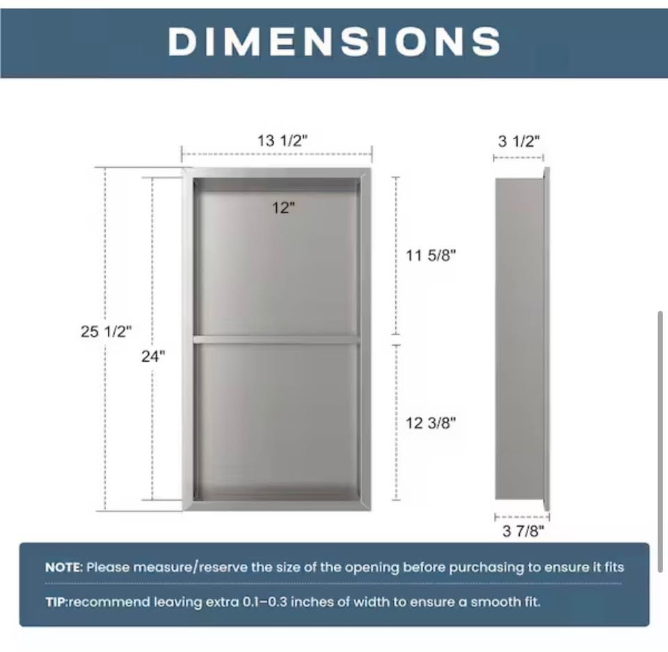 Yuaris Waterproof Recessed Shower Niche Shelf 12x24 Recessed Shelf Brushed Nickel