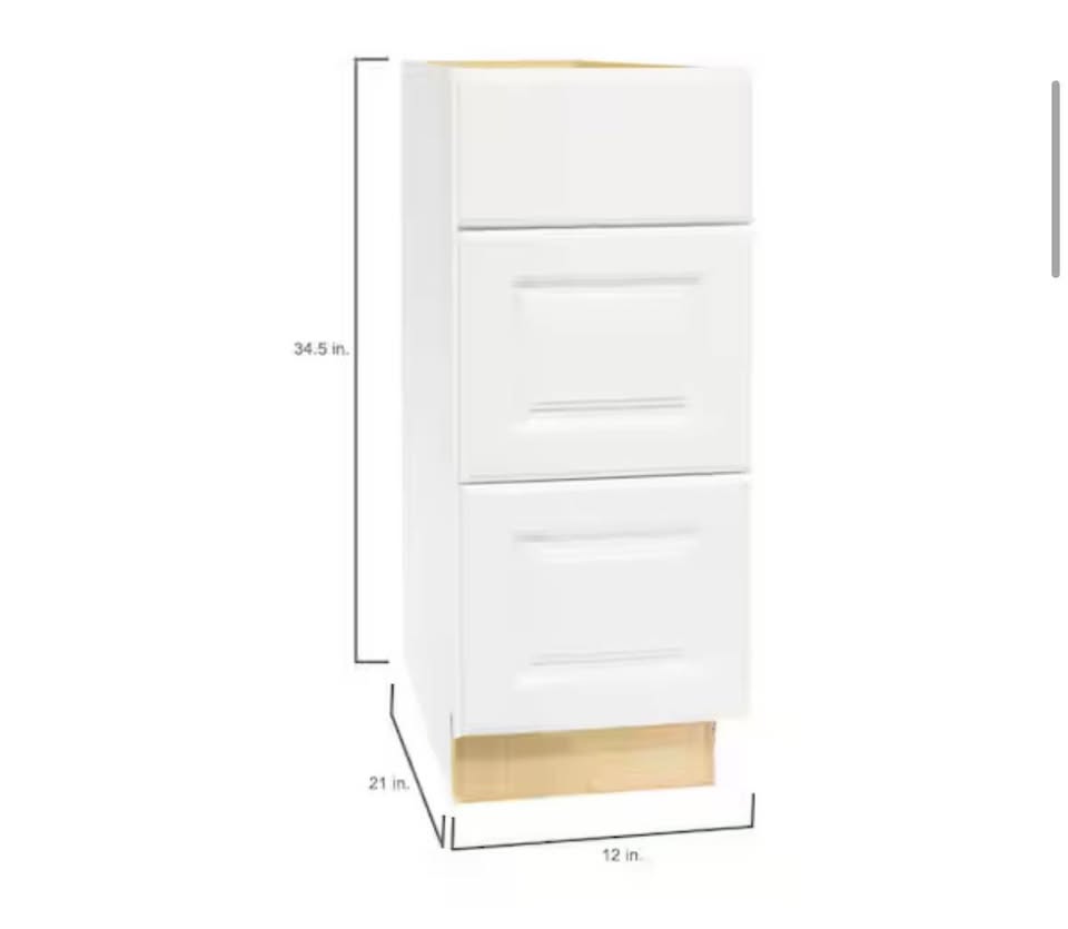 Hampton Bay 12” 3-Drawer Bathroom Cabinet Satin White