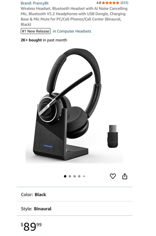 PrancyBt Wireless Headset – Noise Cancelling, USB Dongle, 35H Battery, HiFi Sound
