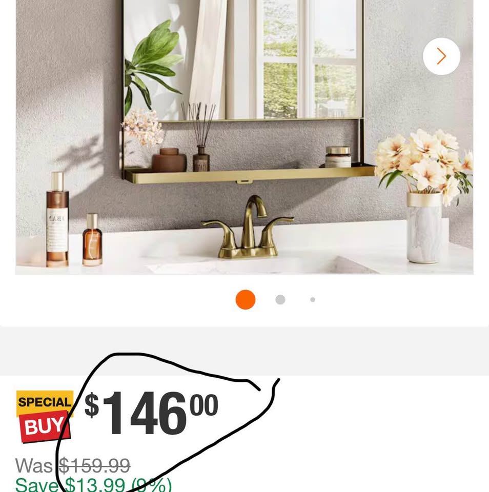 KeonJinn 24x32 Gold Framed Bathroom Mirror w/ Shelf