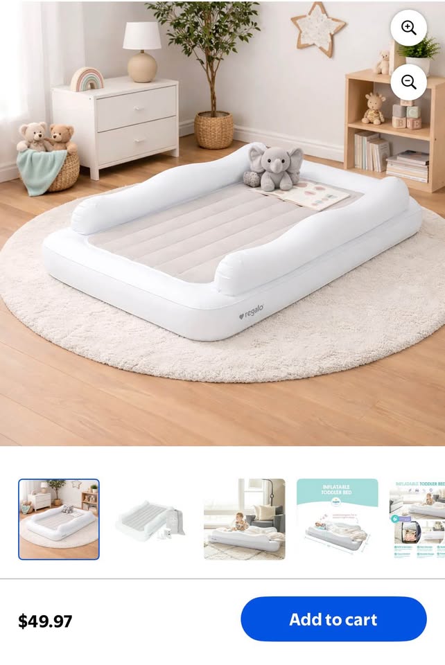 Regalo Inflatable Toddler Travel Bed with Safety Rails, Air Pump & Carry Bag, White