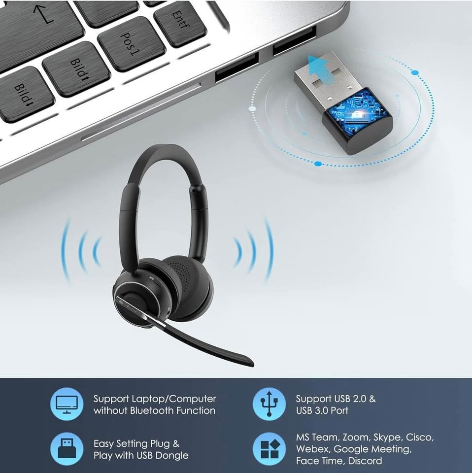 PrancyBt Wireless Headset – Noise Cancelling, USB Dongle, 35H Battery, HiFi Sound
