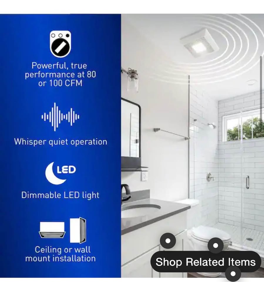 Panasonic WhisperThin LED 80-100 CFM Bathroom Exhaust Fan Low Profile