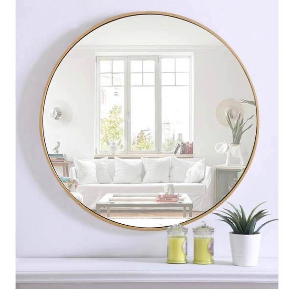 Brass 32 in. W x 32 in. H Round Vanity Mirror