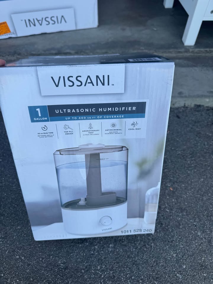 Vissani 1-Gal Cool Mist Humidifier – Dual 360° Nozzle, White