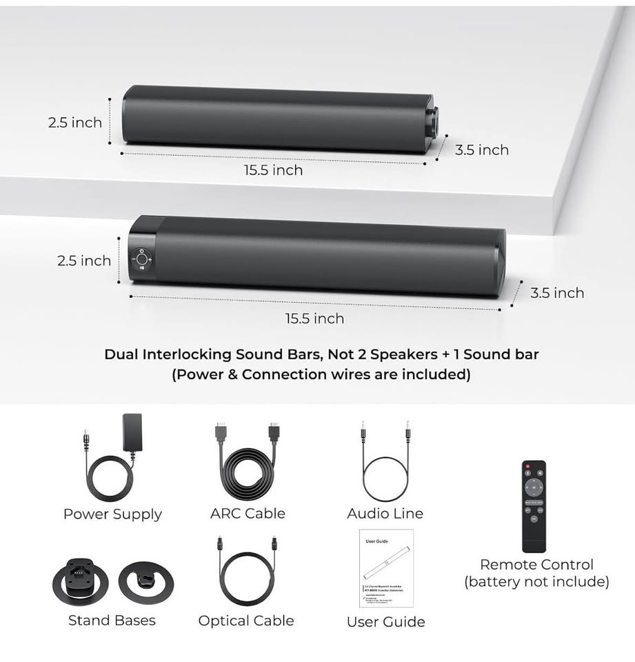 Assistrust KY-8000 Bluetooth Soundbar for Smart TV – Detachable, Multi-Connection