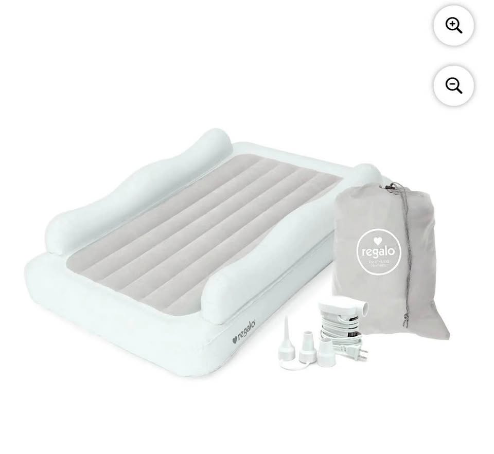 Regalo Inflatable Toddler Travel Bed with Safety Rails, Air Pump & Carry Bag, White