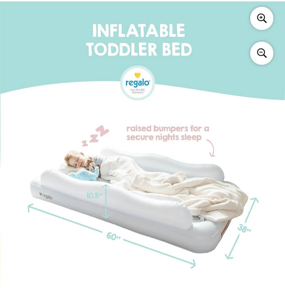 Regalo Inflatable Toddler Travel Bed with Safety Rails, Air Pump & Carry Bag, White