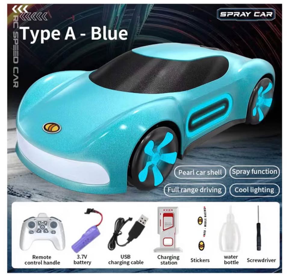 RC Spray Car with LED Lights & Charging Station