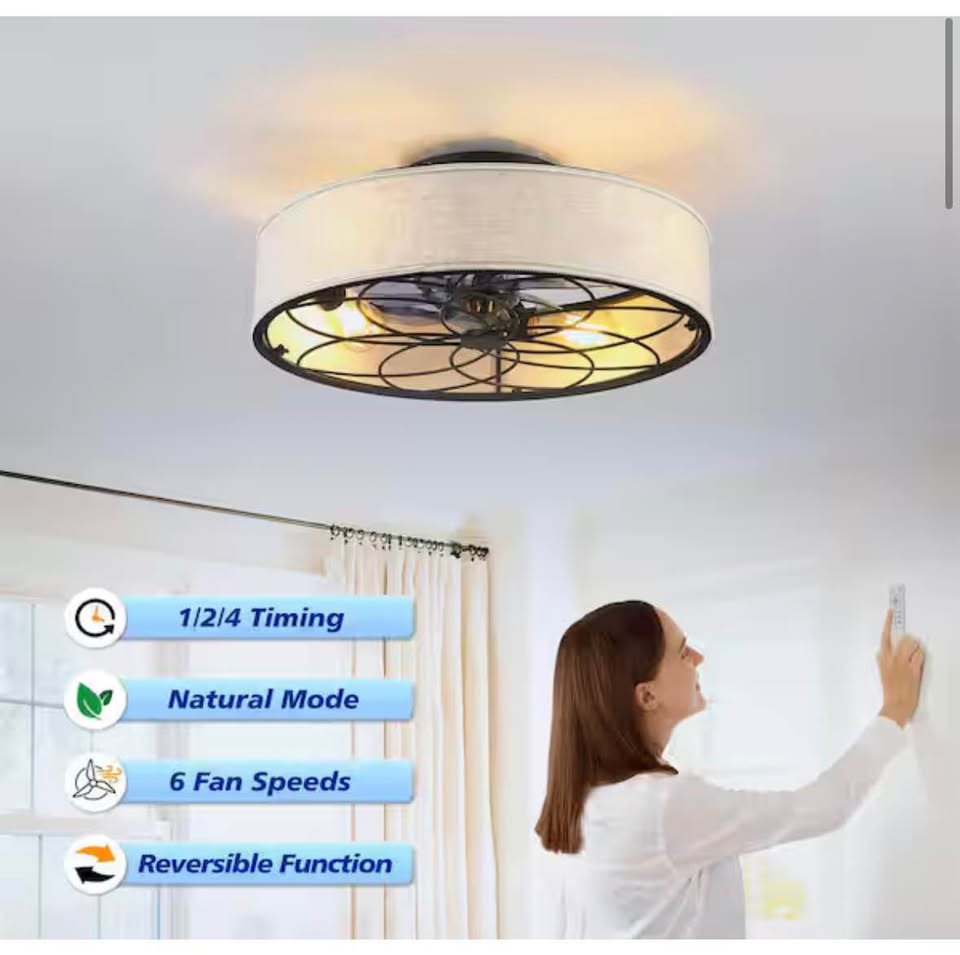 Jushua 20” Beige Caged Ceiling Fan w/ Remote