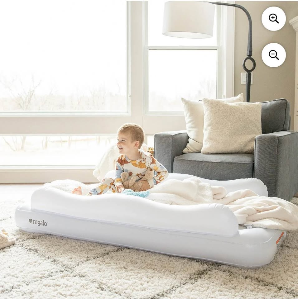 Regalo Inflatable Toddler Travel Bed with Safety Rails, Air Pump & Carry Bag, White