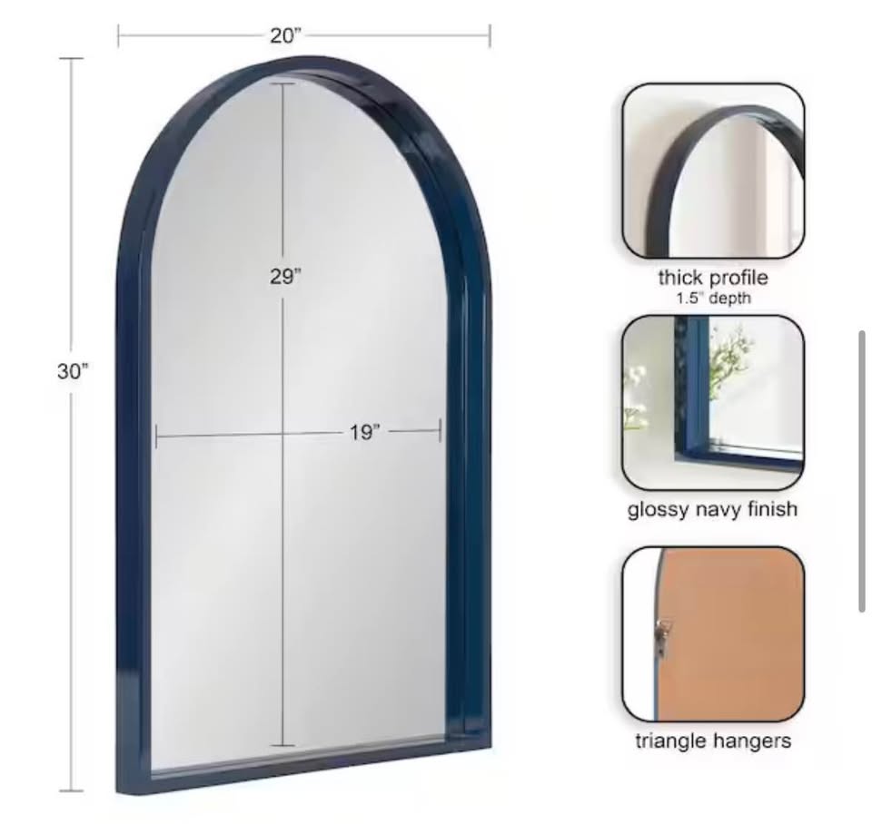 Kate and Laurel Travis Navy Blue 20 in. W x 30 in. H Arch MDF Wall Mirror