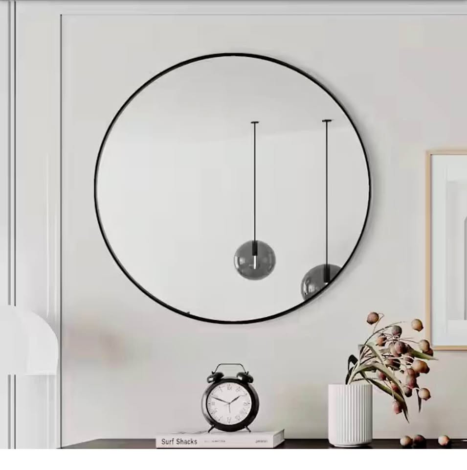 Seafuloy 38” Black Round Wall Mirror